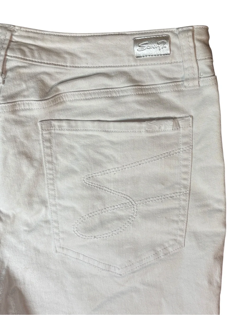 Seven7 White Denim Raw Hem Stretch Shorts Size 14 Summer Beach Casual